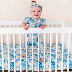 Baby Kids Bamboo Pajamas — Once in a Blue Bloom Crib Sheet — Image 1
