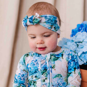 Baby Kids Bamboo Pajamas — Once in a Blue Bloom Headwrap — Image 1