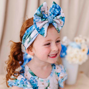Baby Kids Bamboo Pajamas — Once in a Blue Bloom Biggie Bow — Image 1