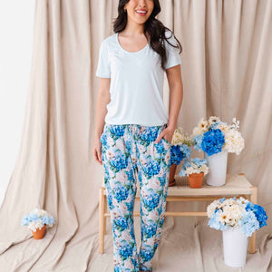 Baby Kids Bamboo Pajamas — Once in a Blue Bloom Women’s Wide Leg Pants — Image 1