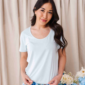 Baby Kids Bamboo Pajamas — Light Blue Women's Short Sleeve T-Shirt — Image 1