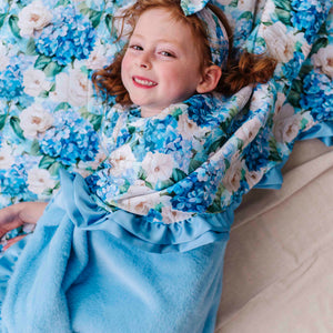 Baby Kids Bamboo Pajamas — Once in a Blue Bloom Ruffled Minky Blanket — Image 1