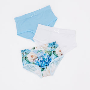 Baby Kids Bamboo Pajamas — Once in a Blue Bloom 3-Pack Girl's Brief Underwear — Image 1