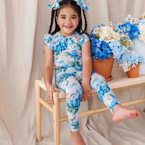 Baby Kids Bamboo Pajamas — Once in a Blue Bloom Cap Sleeve Pajama Set — Image 1