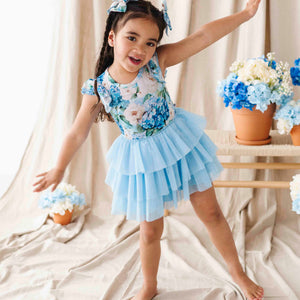 Baby Kids Bamboo Pajamas — Once in a Blue Bloom Cap Sleeve Tulle Dress and Shorts Set — Image 1