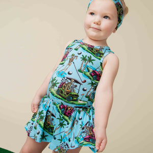 Baby Kids Bamboo Pajamas — Part-Tee Till You Drop Racer Back Ruffle Dress — Image 1