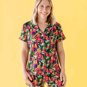 Baby Kids Bamboo Pajamas — Parrot-ise Found Women's Collar Shirt & Shorts Set — Image 1