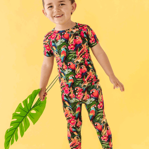 Baby Kids Bamboo Pajamas — Parrot-ise Found Short Sleeve Two-Piece Pajama Set — Image 1