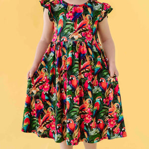 Baby Kids Bamboo Pajamas — Parrot-ise Found Cap Sleeve Girls Dress & Shorts Set — Image 1