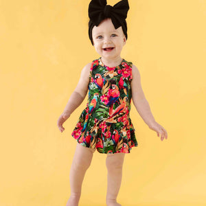 Baby Kids Bamboo Pajamas — Parrot-ise Found Racer Back Ruffle Dress — Image 1