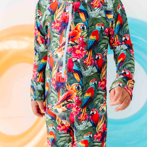 Baby Kids Bamboo Pajamas — Parrot-ise Found Long Sleeve Rash Guard One-Piece Swimsuit — Image 1