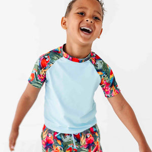 Baby Kids Bamboo Pajamas — Parrot-ise Found Short Sleeve Rash Guard — Image 1