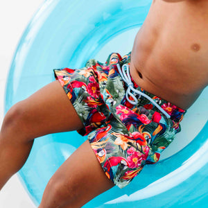 Baby Kids Bamboo Pajamas — Parrot-ise Found Swim Shorts — Image 1