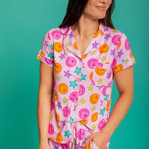 Baby Kids Bamboo Pajamas — Peachy Power Women's Collar Shirt & Shorts Set — Image 1