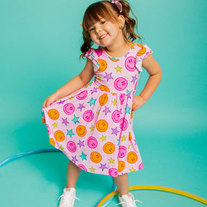 Baby Kids Bamboo Pajamas — Peachy Power Cap Sleeve Dress & Shorts Set — Image 1