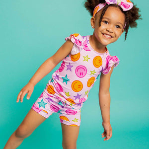 Baby Kids Bamboo Pajamas — Peachy Power Cap Sleeve Shirt & Shorts Set — Image 1
