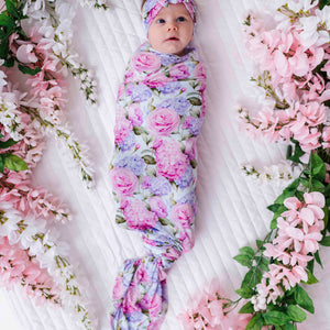 Baby Kids Bamboo Pajamas — Petal Me This Swaddle Headwrap Set — Image 1