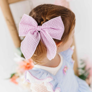 Baby Kids Bamboo Pajamas ā Pink Gingham Alligator Clip ā Image 1