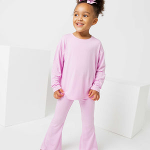 Baby Kids Bamboo Pajamas — Mauve Over, Pink Girls Foldover Flares — Image 1