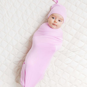 Baby Kids Bamboo Pajamas — Mauve Over, Pink Swaddle & Beanie Set — Image 1