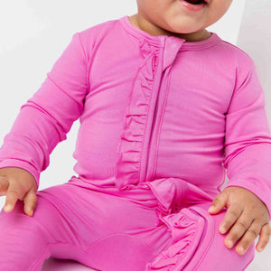 Baby Kids Bamboo Pajamas — Pinky Promise Ruffle Footie — Image 1