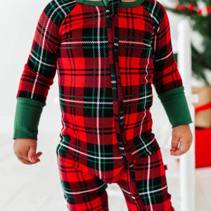 Baby Kids Bamboo Pajamas — You Plaid Me At Hello Convertible Romper — Image 1