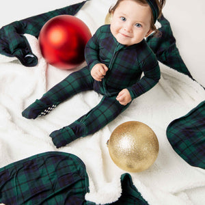 Baby Kids Bamboo Pajamas — Plaid Tidings Bum Bum Blanket - Plush — Image 1
