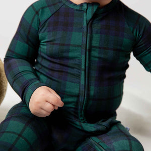 Baby Kids Bamboo Pajamas — Plaid Tidings Convertible Romper — Image 1