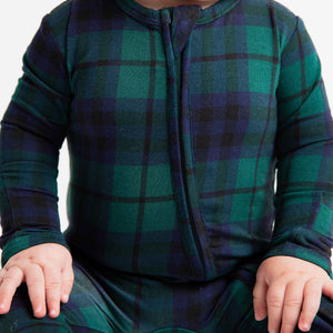 Baby Kids Bamboo Pajamas — Plaid Tidings Footie — Image 1
