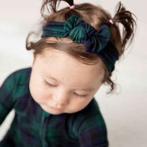 Baby Kids Bamboo Pajamas — Plaid Tidings Headwrap — Image 1