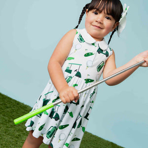 Baby Kids Bamboo Pajamas — Putt Around & Find Out Girls Collared Dress & Shorts Set — Image 1