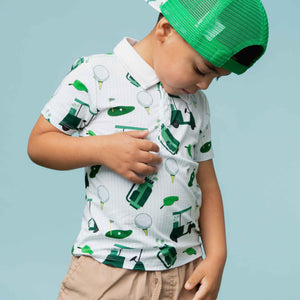 Baby Kids Bamboo Pajamas — Putt Around & Find Out Boys Polo — Image 1
