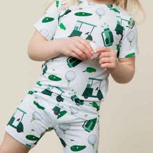 Baby Kids Bamboo Pajamas — Putt Around & Find Out Short Sleeve Pajama Shorts Set — Image 1