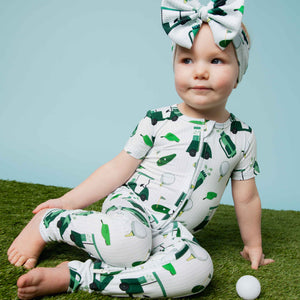 Baby Kids Bamboo Pajamas — Putt Around & Find Out Short Sleeve Romper — Image 1