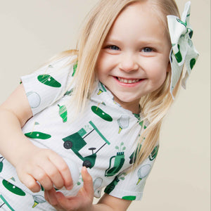 Baby Kids Bamboo Pajamas — Putt Around & Find Out Woven Alligator Clip — Image 1