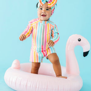 Baby Kids Bamboo Pajamas — Rainbow Reef Unisex Rash Guard One Piece Swimsuit — Image 1