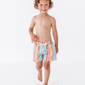 Baby Kids Bamboo Pajamas — Rainbow Reef Boys Swim Shorts — Image 1