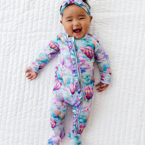 Baby Kids Bamboo Pajamas ā Reaching New Kites Ruffle Footie ā Image 1