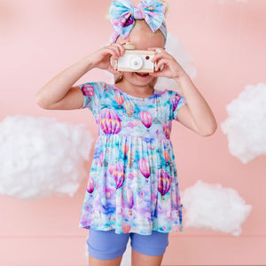 Baby Kids Bamboo Pajamas — Reaching New Kites Girls Short Sleeve Top & Shorts Set — Image 1