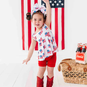 Baby Kids Bamboo Pajamas — Red, White & Cute Sleeveless Peplum Top & Bottoms Set — Image 1