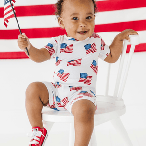 Baby Kids Bamboo Pajamas — Red, White & Cute Shortie Romper — Image 1