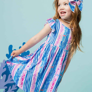 Baby Kids Bamboo Pajamas — Reel Cute Stripes Cap Sleeve Dress & Shorts Set — Image 1