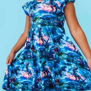 Baby Kids Bamboo Pajamas — Rex-tra Wild Cap Sleeve Girls Dress & Shorts Set — Image 1