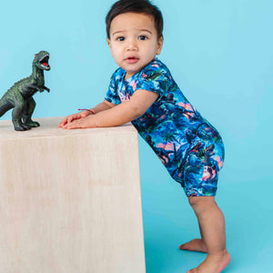 Baby Kids Bamboo Pajamas — Rex-tra Wild Shortie Romper — Image 1