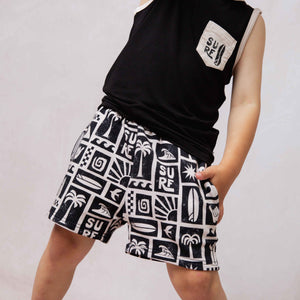 Baby Kids Bamboo Pajamas — Ride The Tide Pull-On Shorts — Image 1