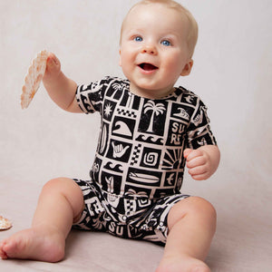 Baby Kids Bamboo Pajamas — Ride The Tide Shortie Romper — Image 1