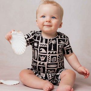 Baby Kids Bamboo Pajamas — Ride The Tide Shortie Romper — Image 1