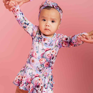 Baby Kids Bamboo Pajamas — Rose From The Dead Long Sleeve Ruffle Dress — Image 1