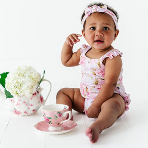 Baby Kids Bamboo Pajamas — Rosey Moments Bubble Romper — Image 1