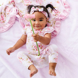 Baby Kids Bamboo Pajamas — Rosey Moments Cap Sleeve Romper — Image 1